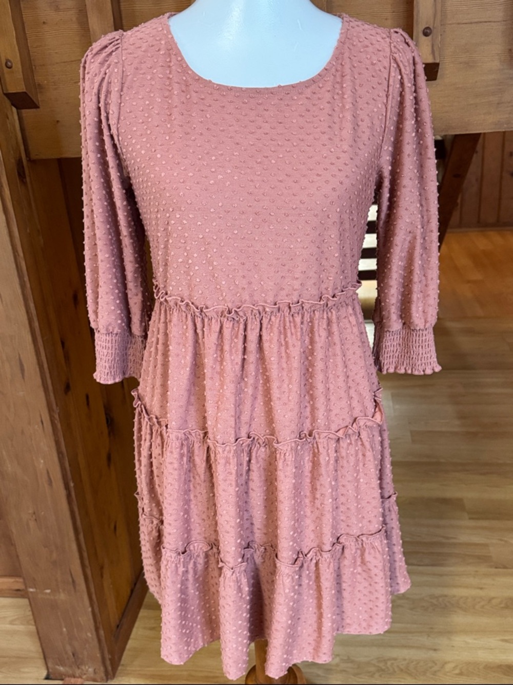 Speechless Size Medium M Textured Tiered Pink Dress swiss dots feminine flirty
